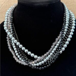Premier Designs MAIN EVENT Black Gray Gunmetal 6 Strand Beaded Necklace